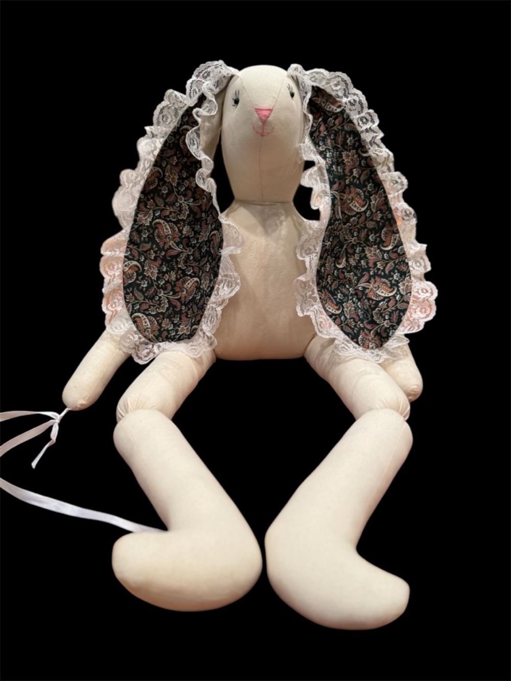 Handmade Folk Art Bunny Plush with Floral Lined Ears